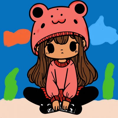 a girl wearing a frog hat and some frog socks