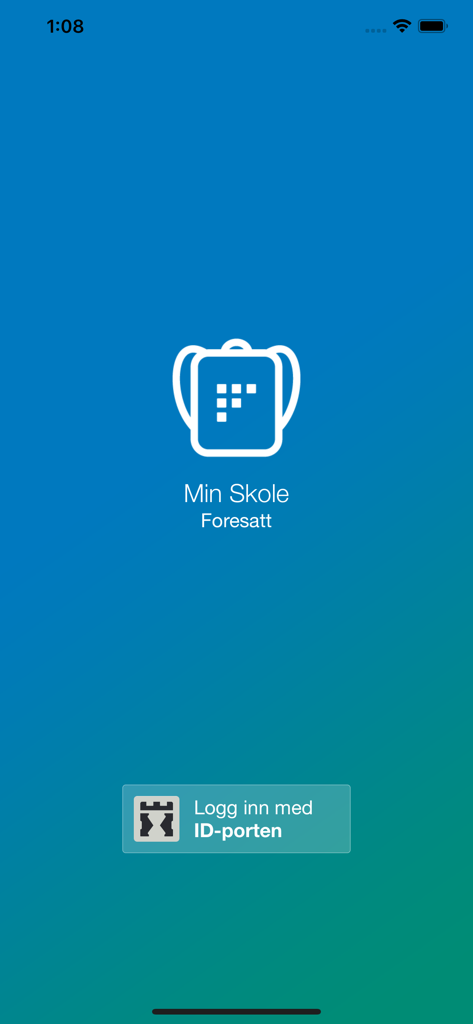 Login screen for the Min Skole parent app featuring ID-porten authentication