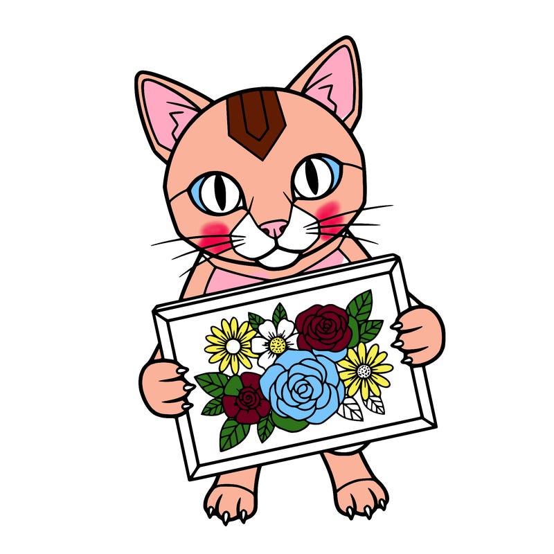 ai cat holding a picture of flowers