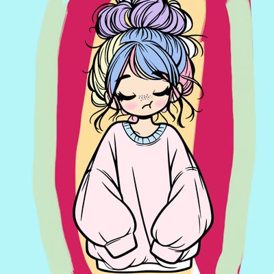 girl with baggy sweatshirt and messy bun