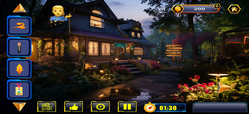 Escape Room - Strand of Glory - Gameplay screenshot showing a mysterious house at night with inventory items and puzzle interface.