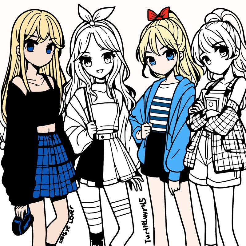teen manga girls group of 4