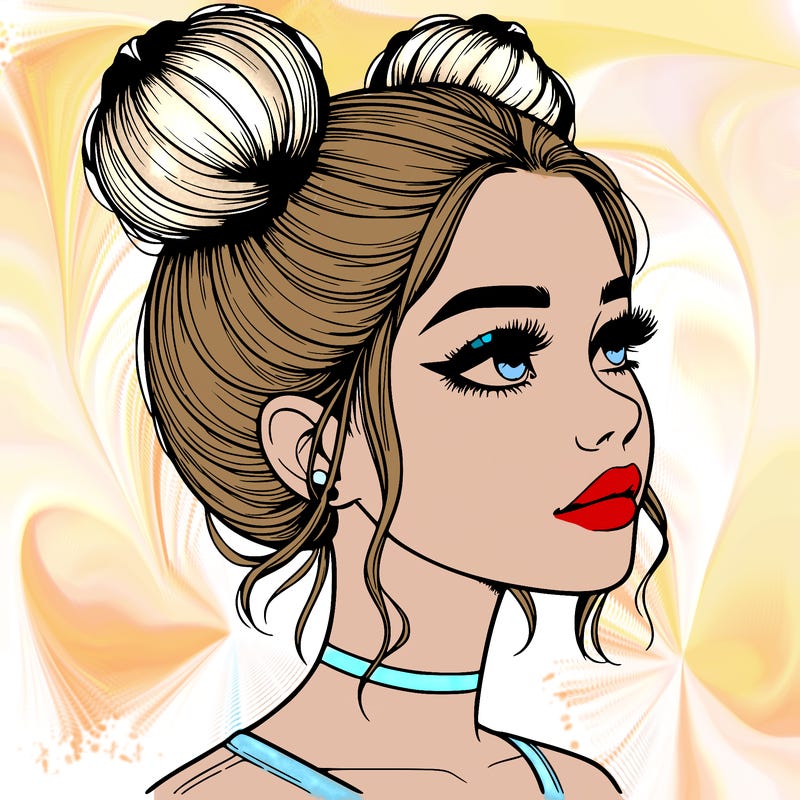 realistic girl with buns on the top of her head