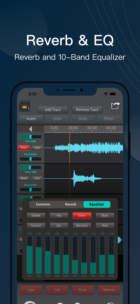 SoundLab - Audio Editor - SoundLab mobile app 10-band equalizer and audio editing interface
