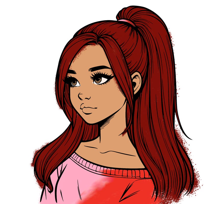 realistic girl with a high ponytail