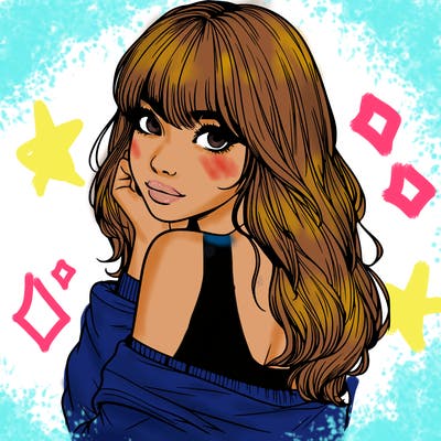 realistic girl with bangs looking over her shoulder