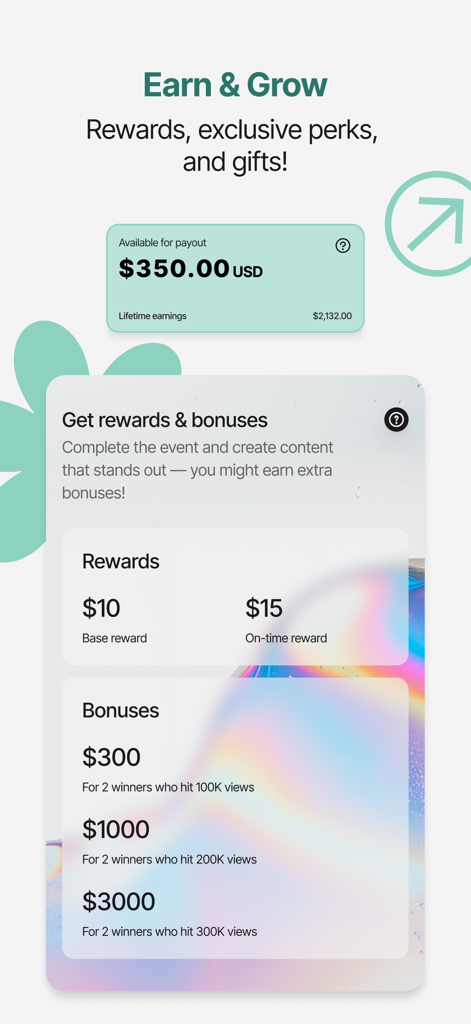 Picky: K-Beauty, Create & Earn - Picky K-Beautyアプリのインフルエンサー向け収益とボーナスのダッシュボード、支払い額とパフォーマンス報酬を表示。