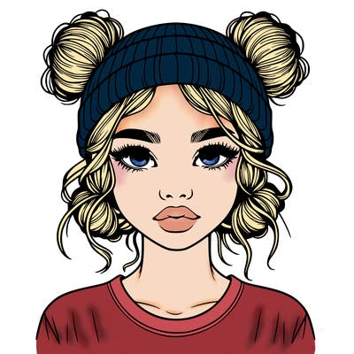 realistic girl with buns in her hair with a beanie on
