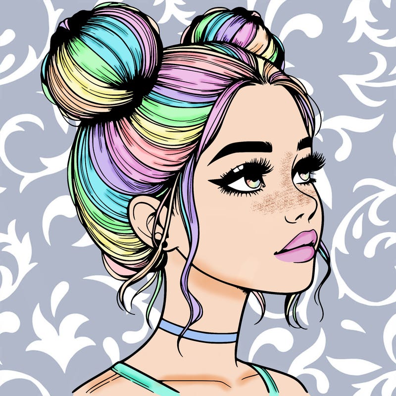 realistic girl with buns on the top of her head