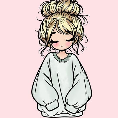 girl with baggy sweatshirt and messy bun