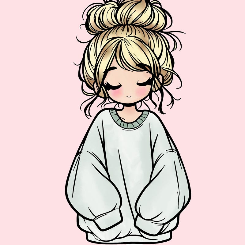 girl with baggy sweatshirt and messy bun