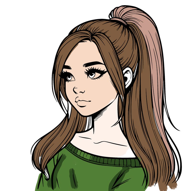 realistic girl with a high ponytail