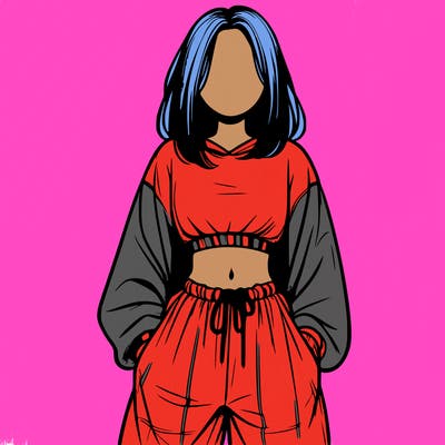 realistic girl faceless with baggy pants and a crop top