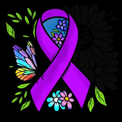 cancer awareness symbol with flowers and butterflies