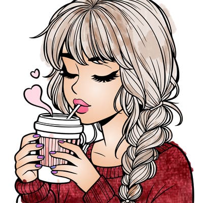 realistic girl drinking coffee