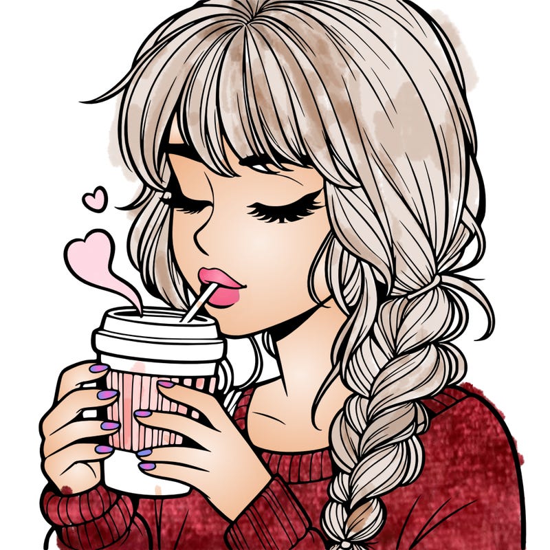 realistic girl drinking coffee