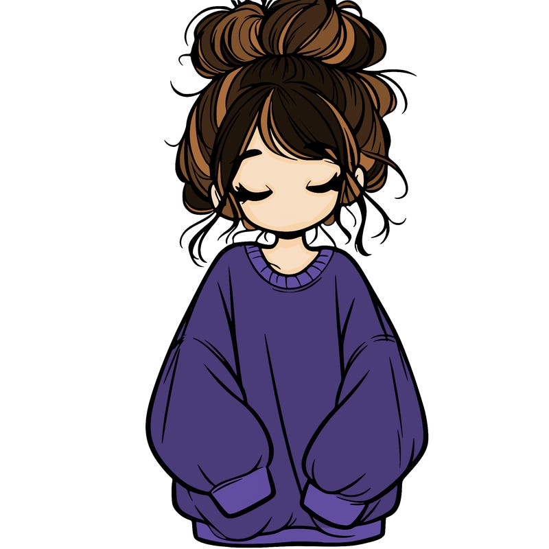 girl with baggy sweatshirt and messy bun