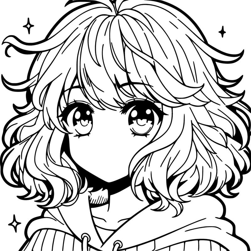 manga girl with fluffy hair