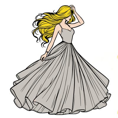 realistic woman with dress flowing in the wind