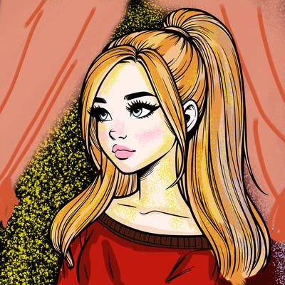 realistic girl with a high ponytail