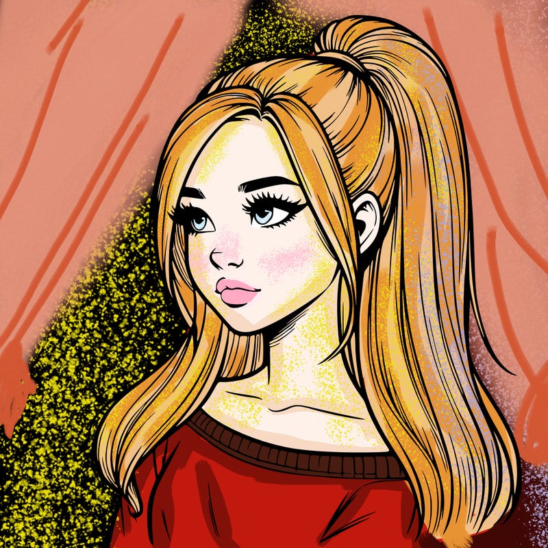 realistic girl with a high ponytail