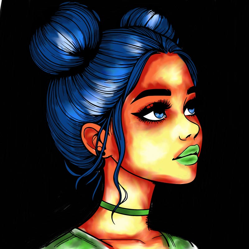 realistic girl with buns on the top of her head
