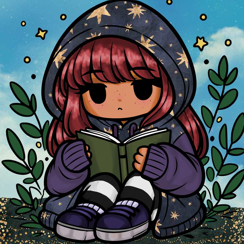 girl in oversized hoodie reading a book