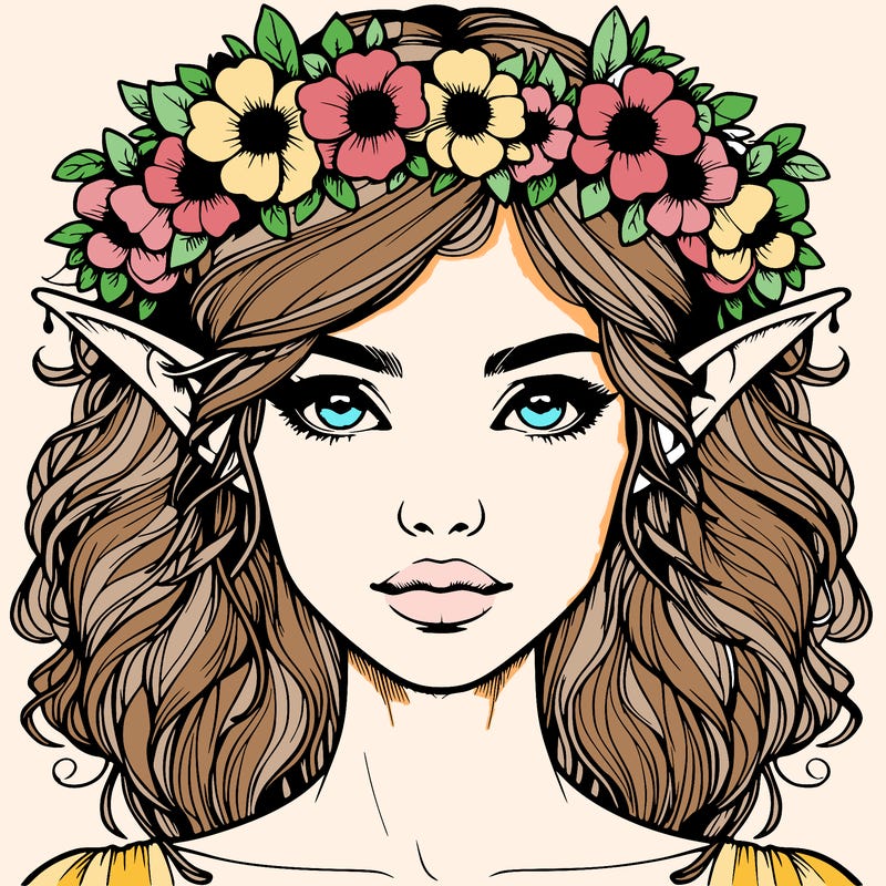 realistic female elf with flower crown