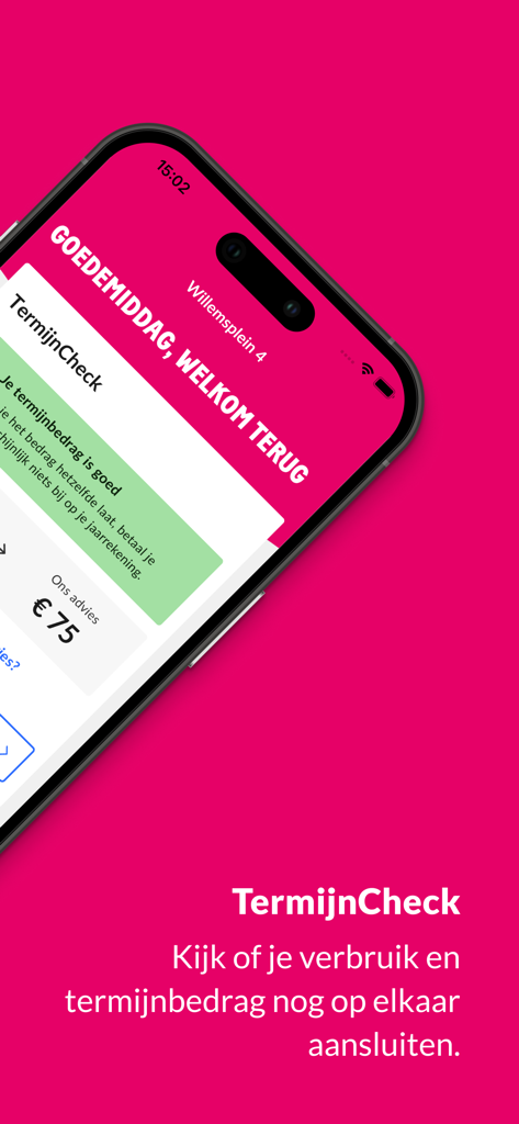 Essent - Essent app screenshot showing the TermijnCheck feature for energy cost management