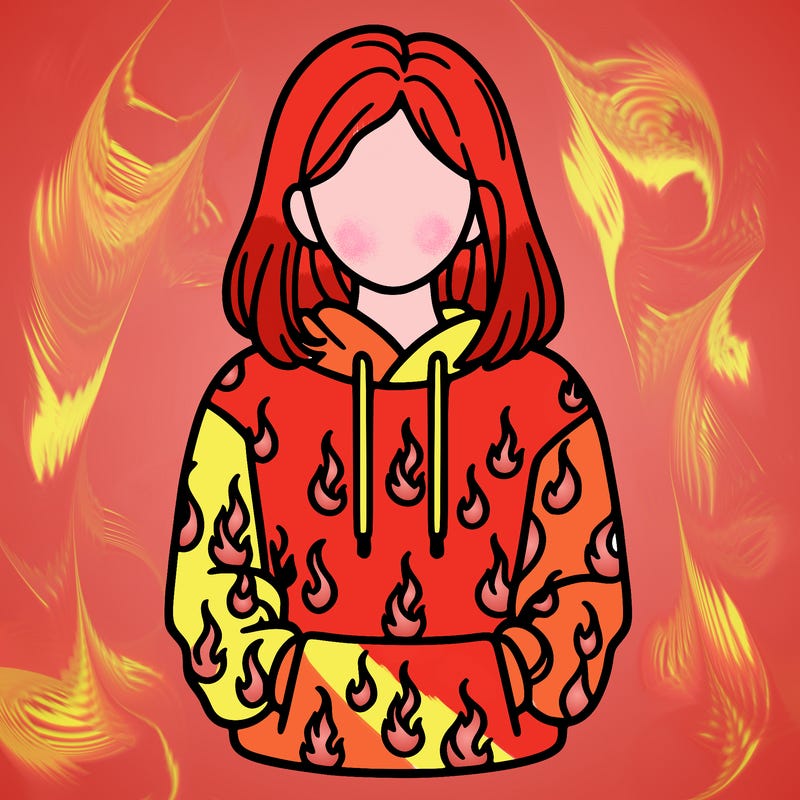 woman with fire hoodie