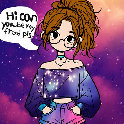 girl with a messy ponytail glasses a baggy crop top and jean shorts