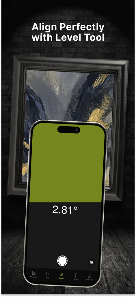 iPhone app screen showing a digital level tool to align a picture frame