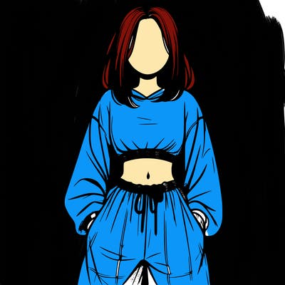 realistic girl faceless with baggy pants and a crop top