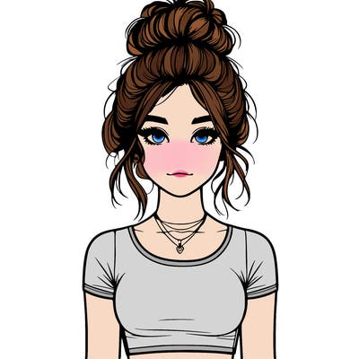 realistic girl with messy bun and croptop