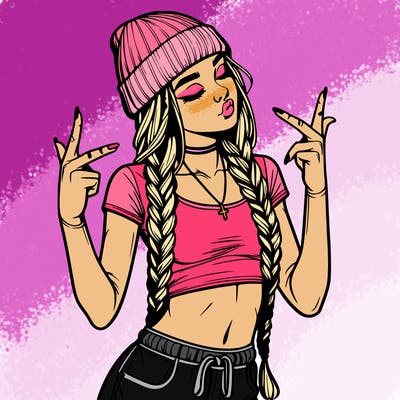 realistic teenage girl with braids and a beanie and crop top doing 🫶🏼
