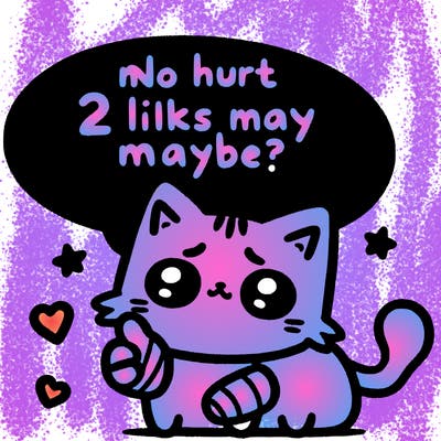 cute cat thats been hurt saiying 2 likes maybe