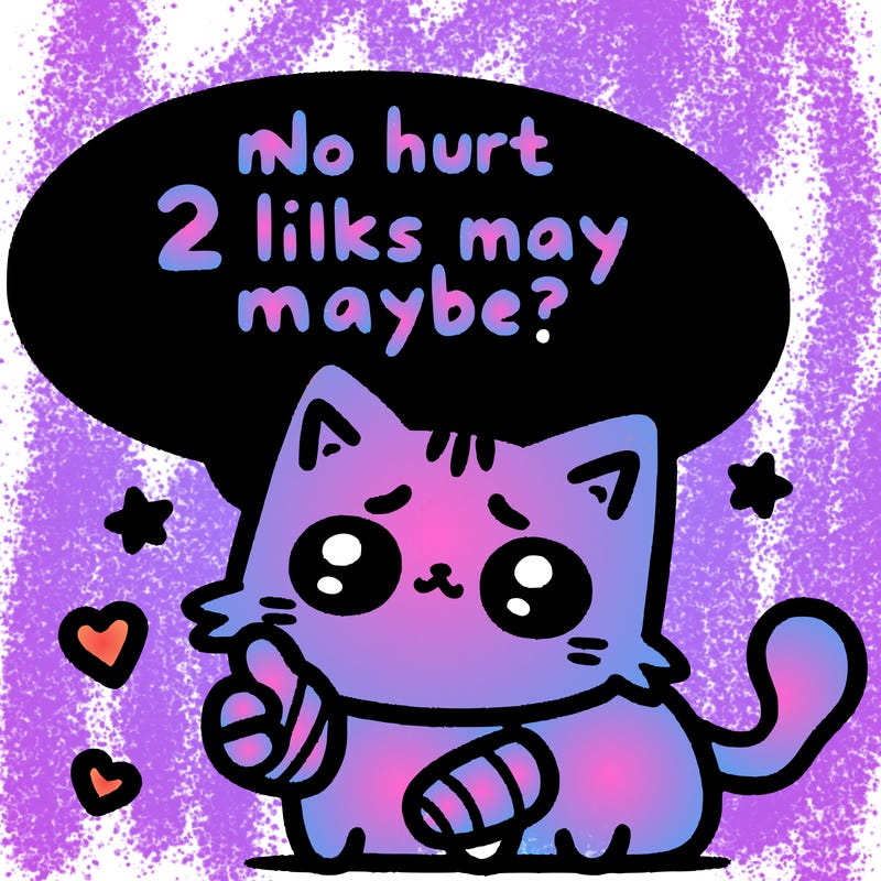 cute cat thats been hurt saiying 2 likes maybe