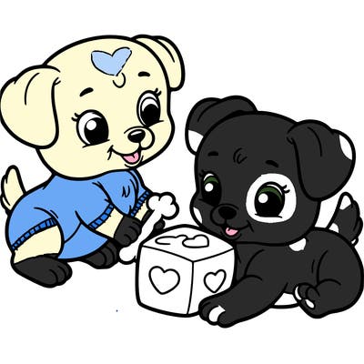 two cute puppies playing