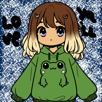 girl wearing frogging sweatshirt