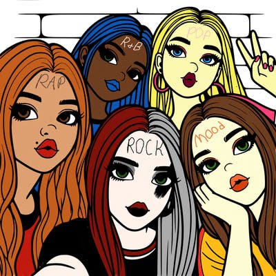 group of teen girls friends y2k up close in a selfie