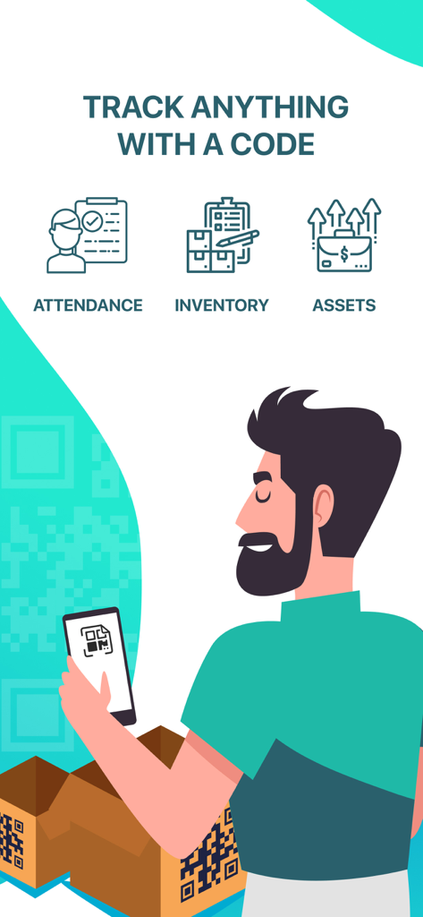 A man using his smartphone to scan a QR code on a package for inventory tracking