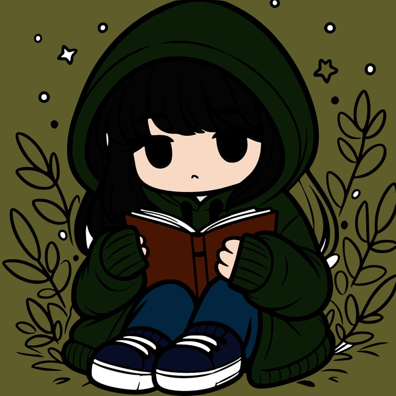 girl in oversized hoodie reading a book