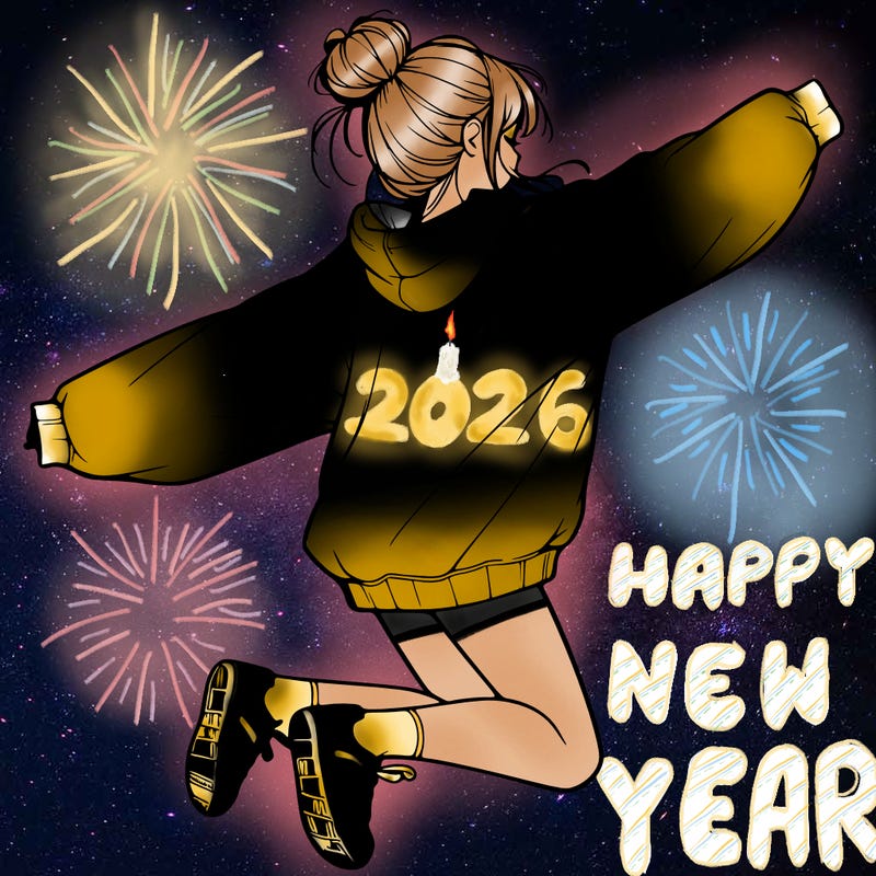 realistic girl jumping with a bun and oversized sweatshirt