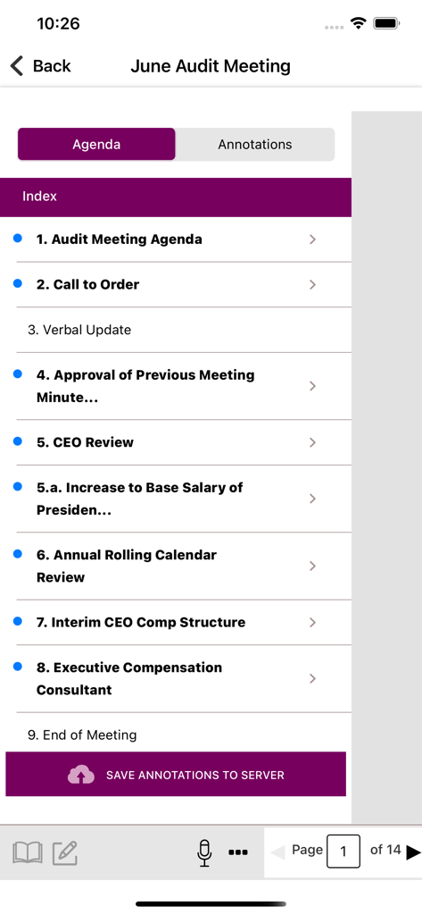 Computershare BoardWorks - A digital board meeting agenda showing audit meeting items and document index within the BoardWorks app interface