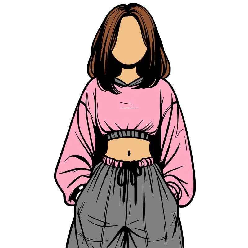 realistic girl faceless with baggy pants and a crop top