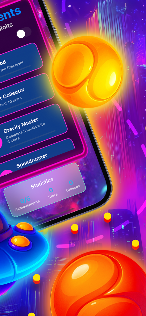 Plifall Rings - Achievements and statistics screen for Plifall Rings physics puzzle game