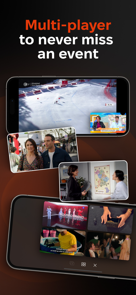 UHF IPTV app multi player feature showing multiple video streams on iPhone