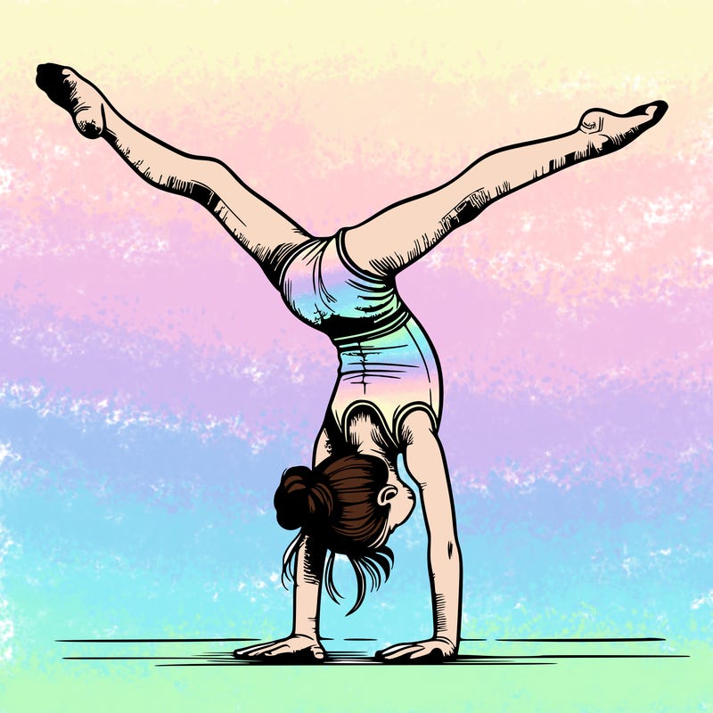 realistic gymnastic hand stand girl in four splits