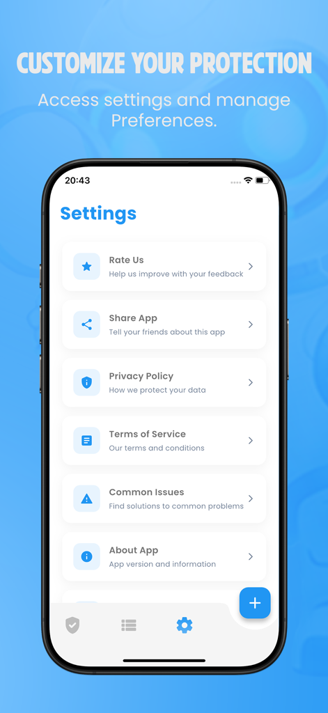 The settings menu of the AI Link Checker and Saver app showing privacy policy and protection preferences.