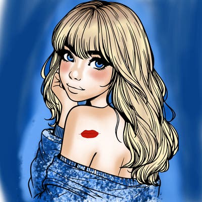 realistic girl with bangs looking over her shoulder